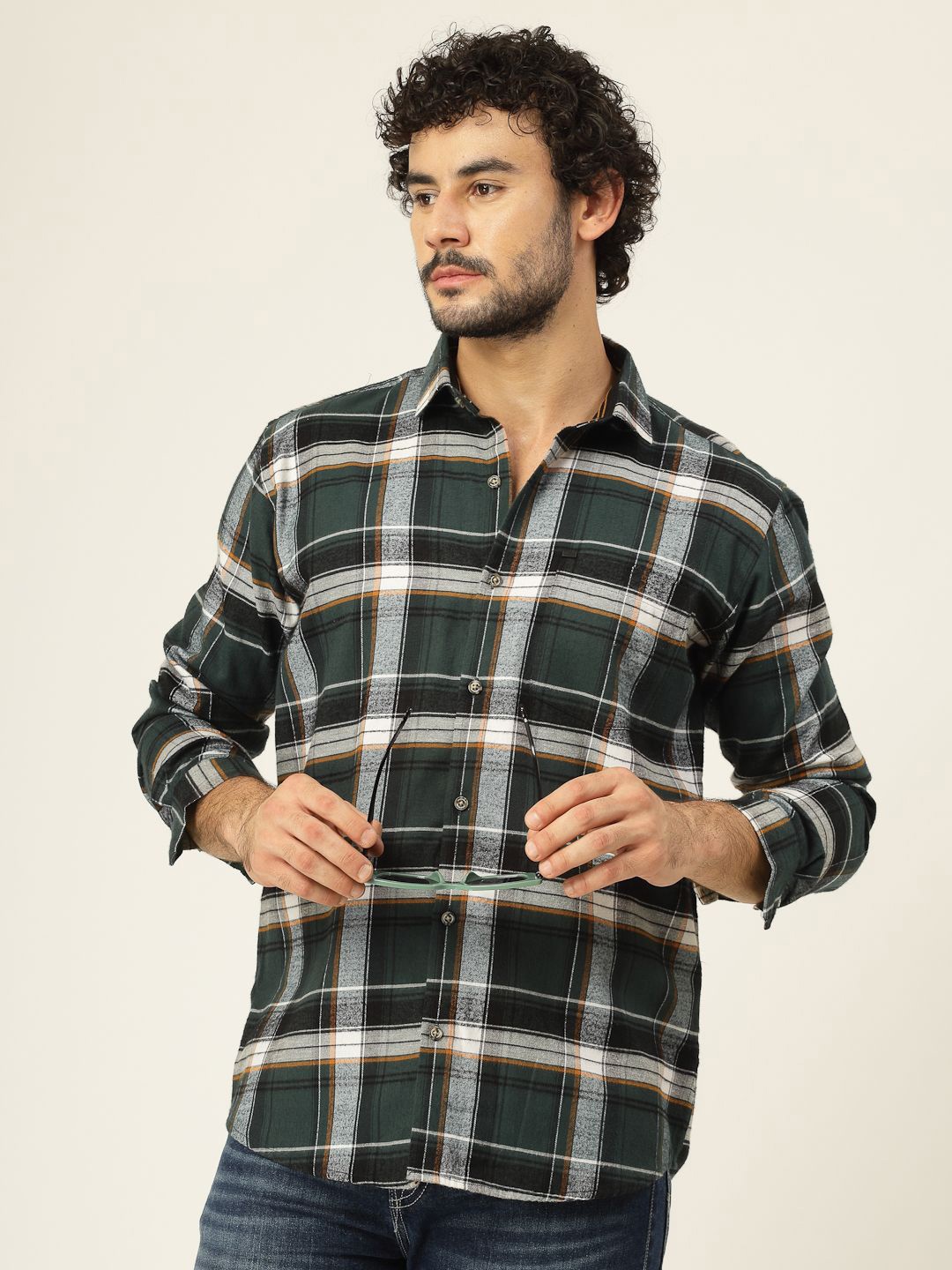 

JADEBERRY Men Classic Slim Fit Tartan Checks Opaque Checked Casual Shirt, Green