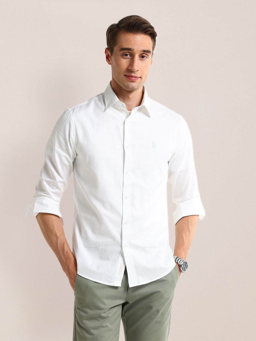 

U.S. Polo Assn. Men Classic Opaque Casual Shirt, White