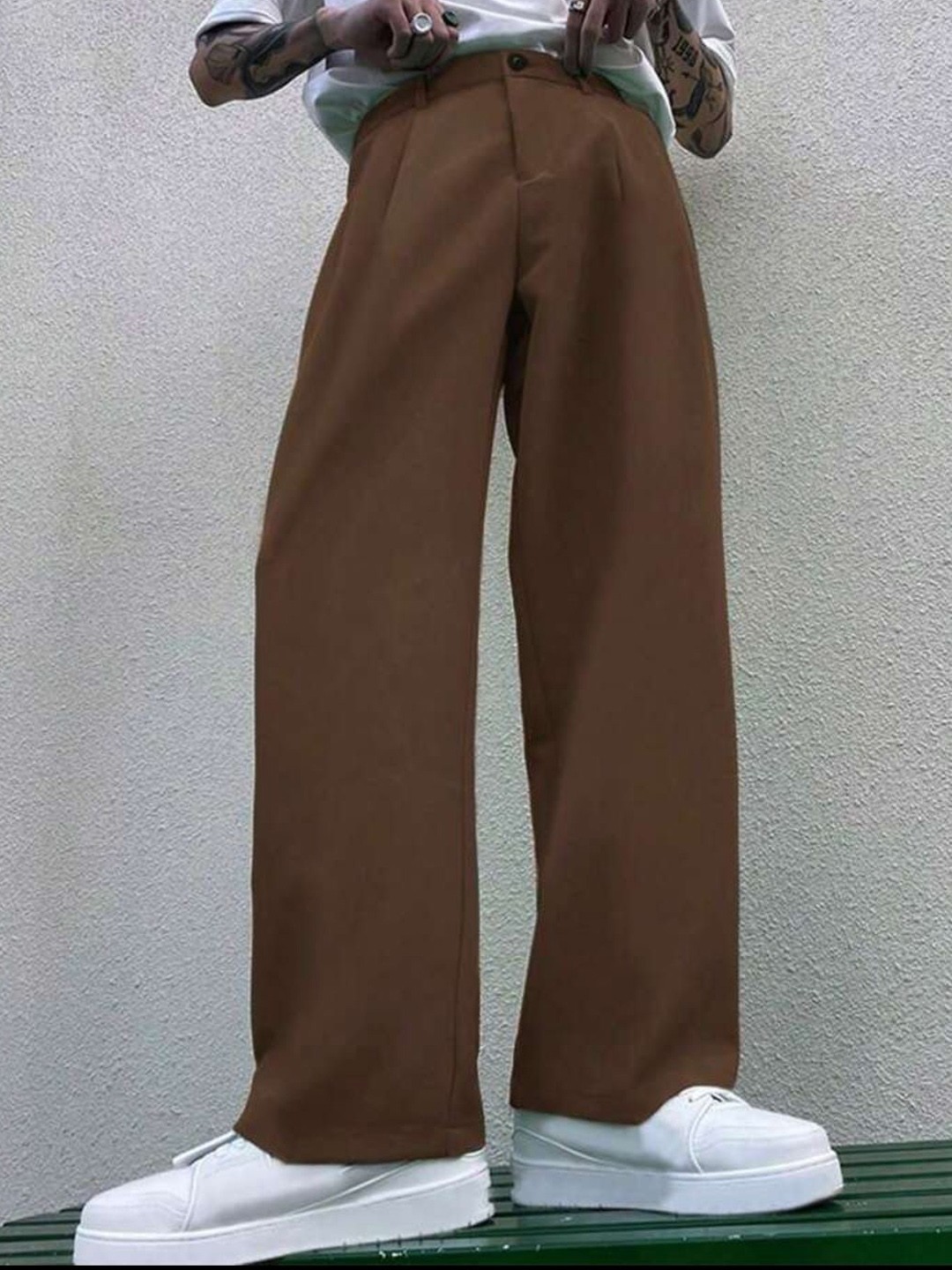 

BROADSTAR Women Smart Straight Fit High-Rise Easy Wash Pleated Trousers, Brown