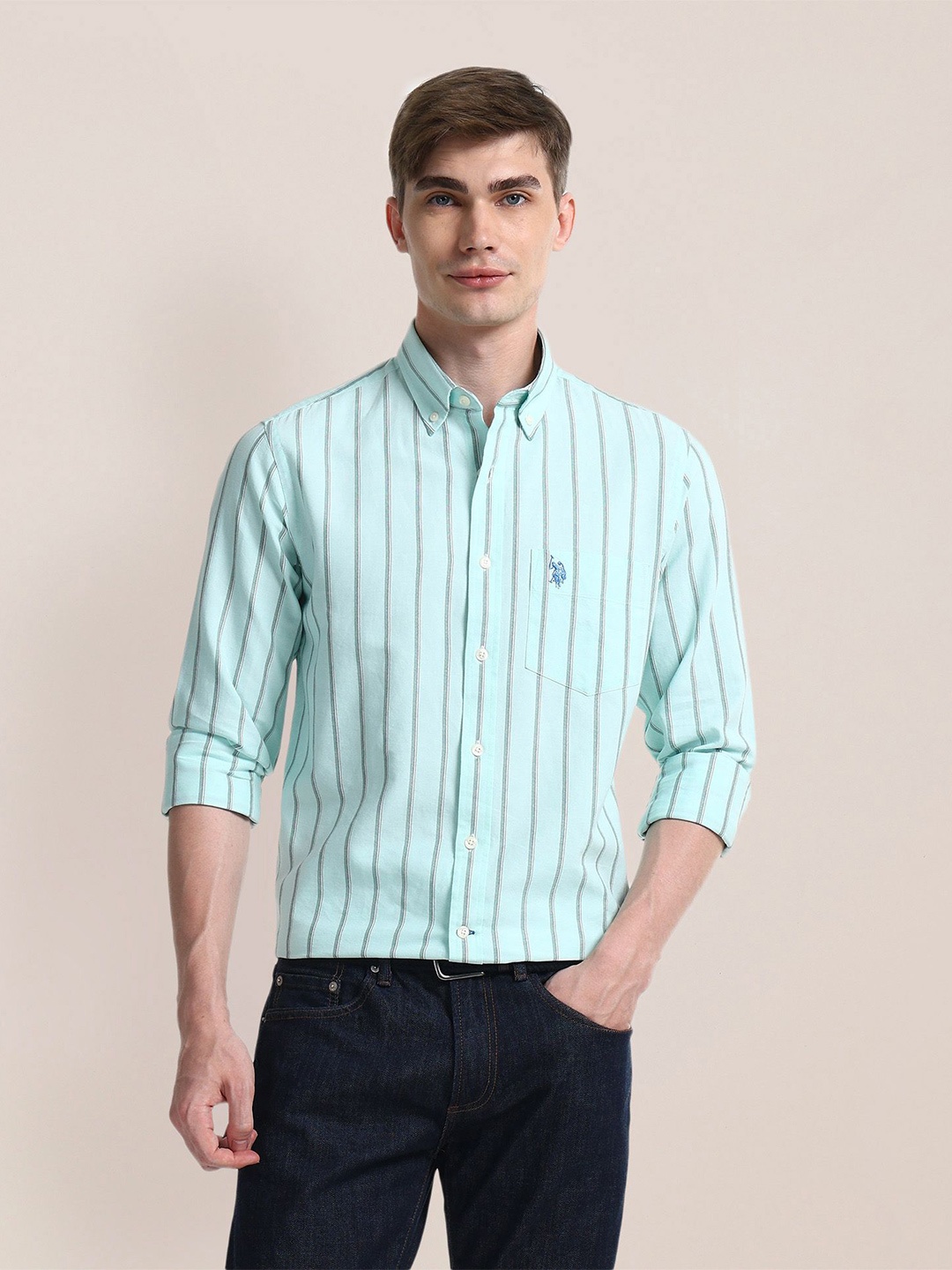 

U.S. Polo Assn. Men Classic Opaque Striped Casual Shirt, Green