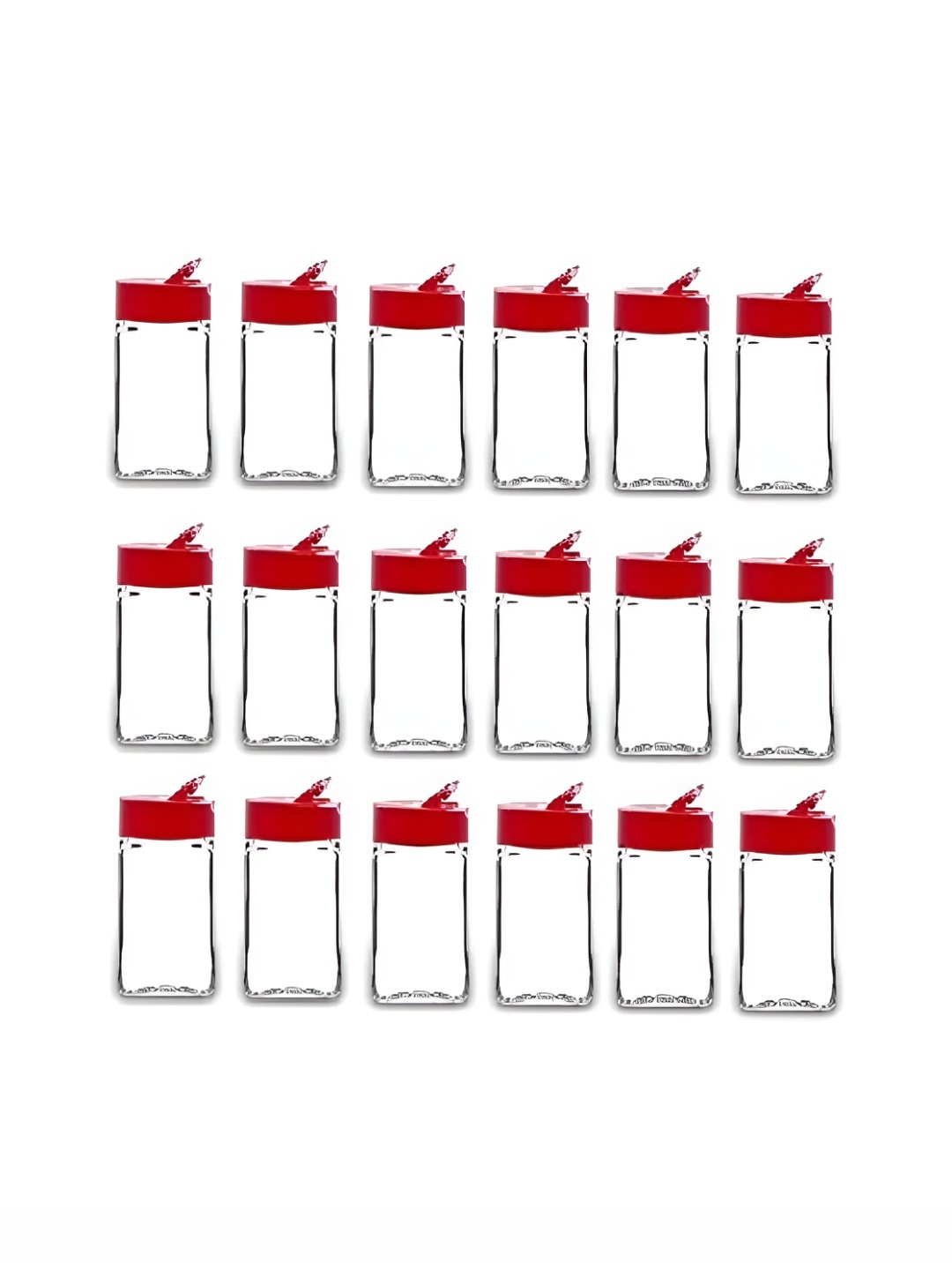 

CROCO JAR Transparent & Red 18 Pieces Glass Spice Jar With Red Sifter Cap-100 ml Each