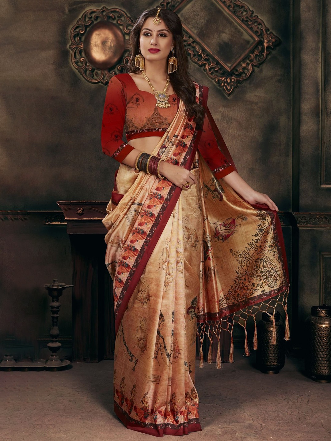 

Kaizen TEXO FAB Women Ethnic Motifs Gadwal Saree, Cream
