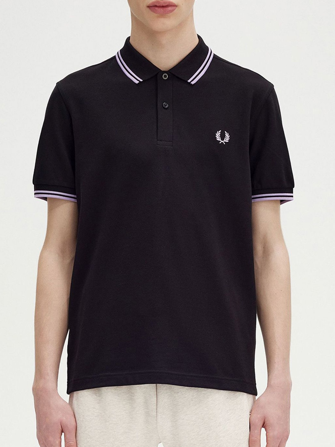 

Fred Perry Men Polo Collar Applique T-shirt, Black