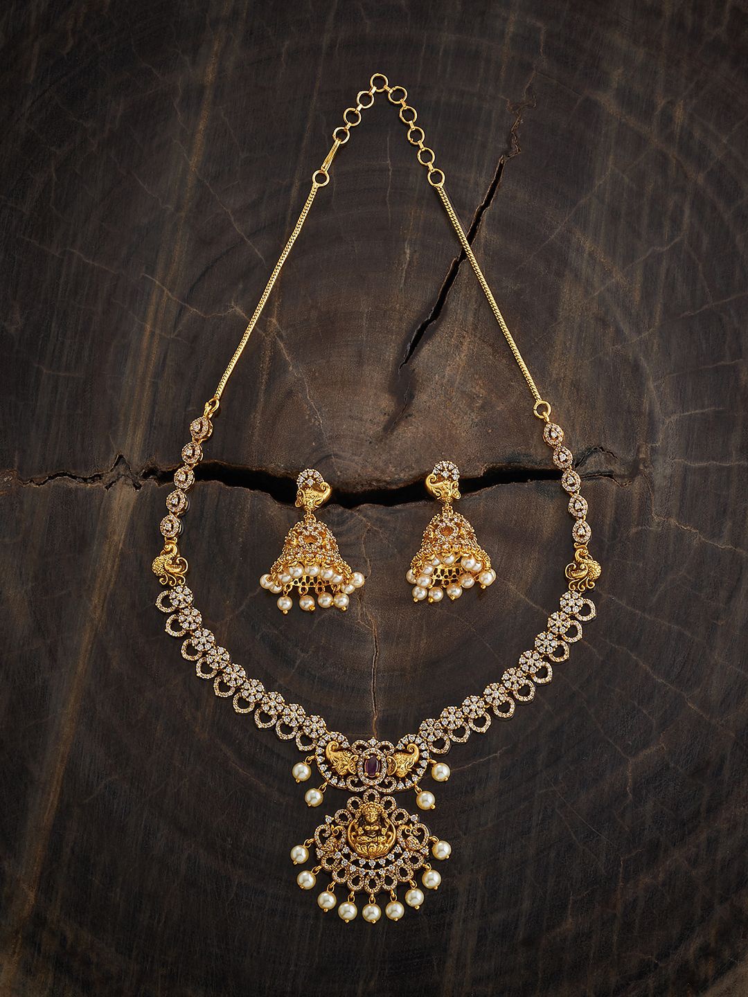 

Kushal's Fashion Jewellery Gold-Plated Stone-Studded & Pearl Beaded Antique Jewellery Set