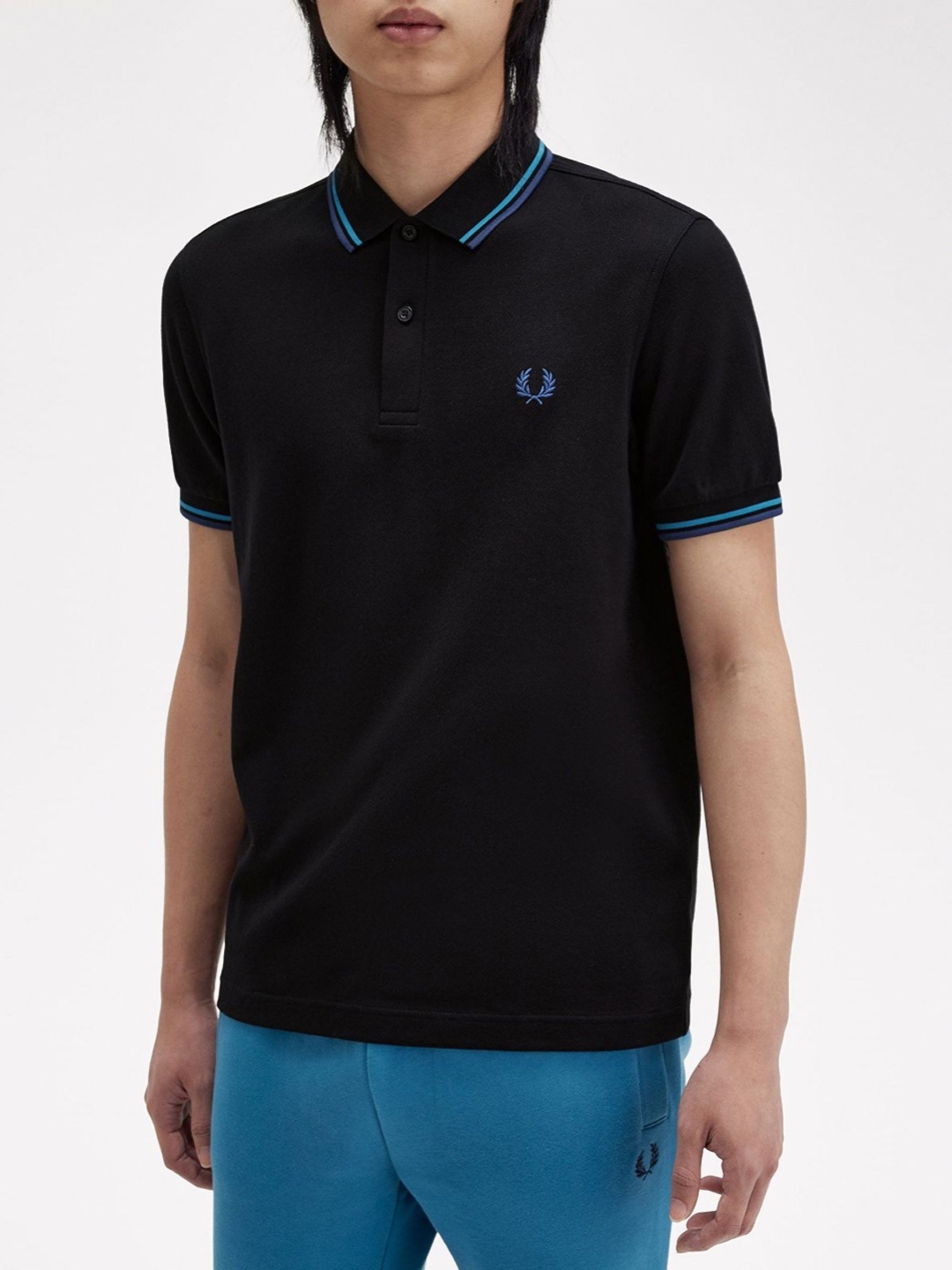 

Fred Perry Men Polo Collar Applique T-shirt, Black