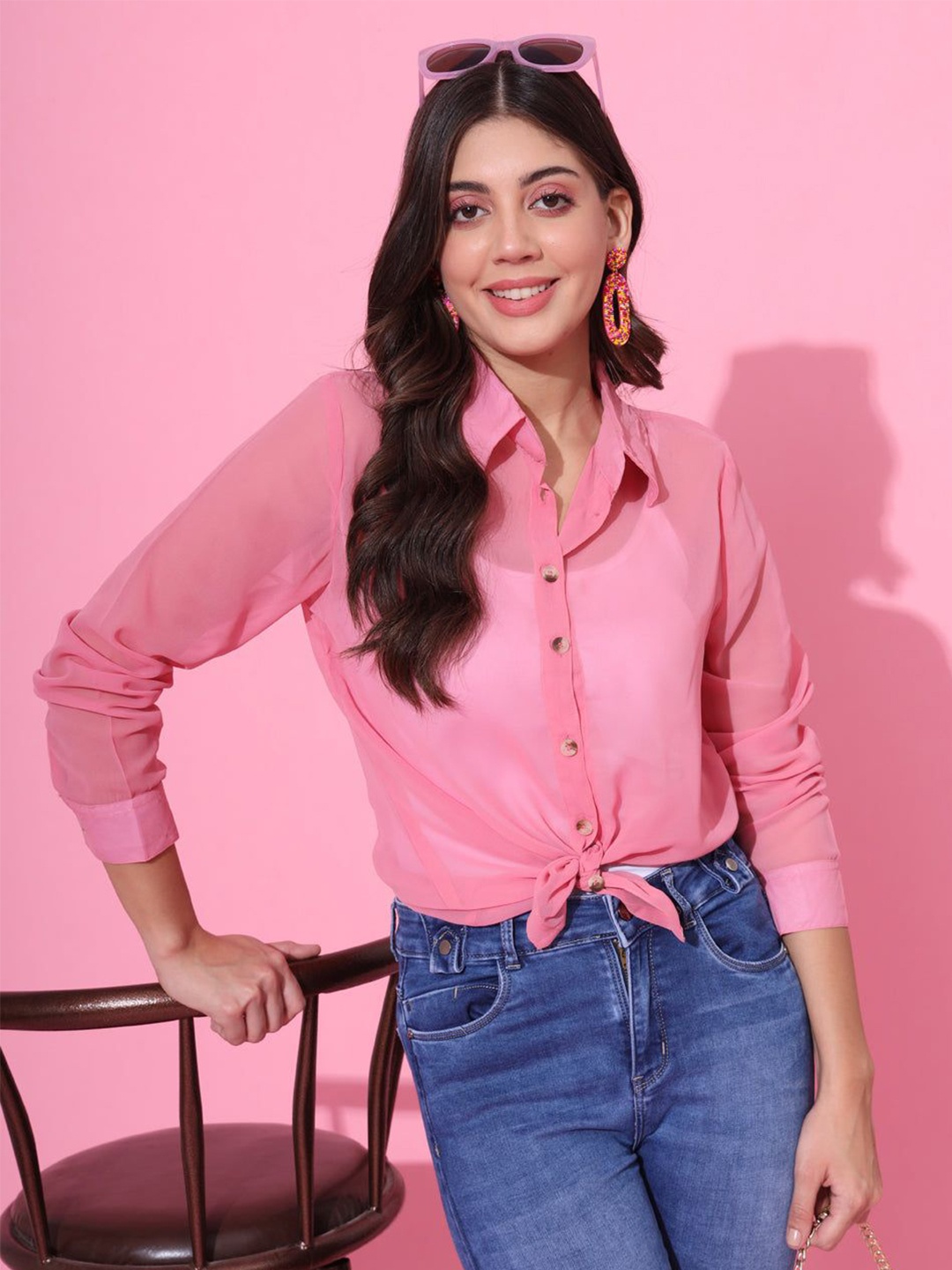 

KALINI Georgette Shirt Style Top, Pink