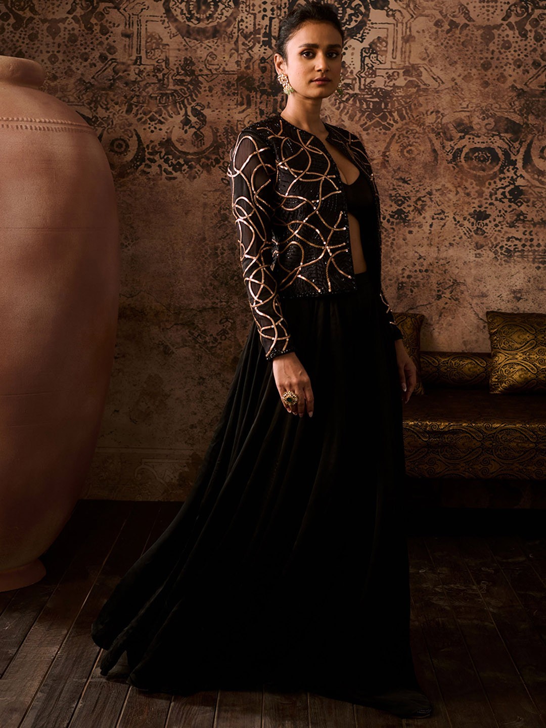 

Masumi Mewawalla Embroidered Top With Jacket & Palazzos Co-Ords, Black