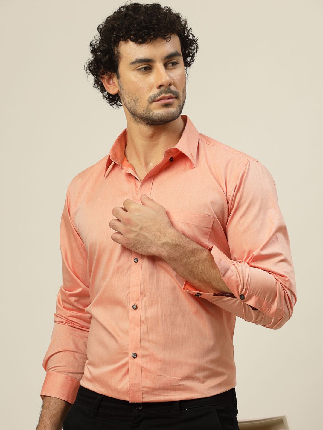 

JADEBERRY Men Classic Slim Fit Opaque Party Shirt, Peach