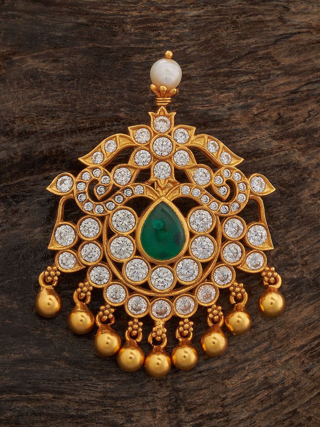 

Kushal's Fashion Jewellery Gold Plated 92.5 Pure Silver Artificial Stones Temple Pendant