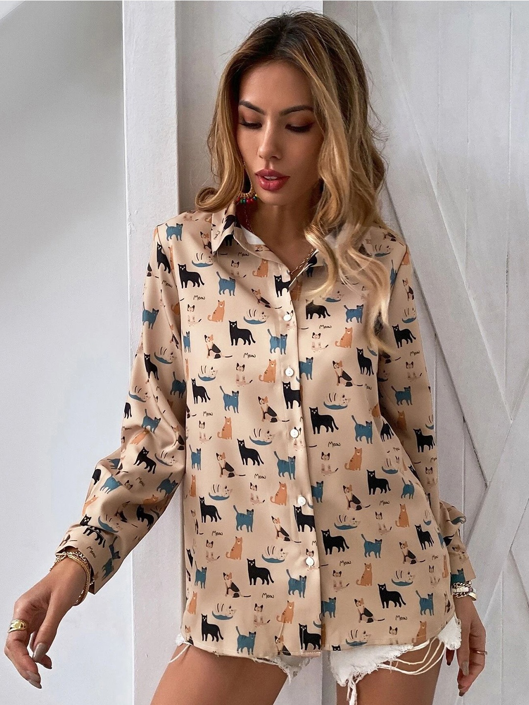 

Stylecast X Slyck Women Comfort Opaque Printed Casual Shirt, Beige