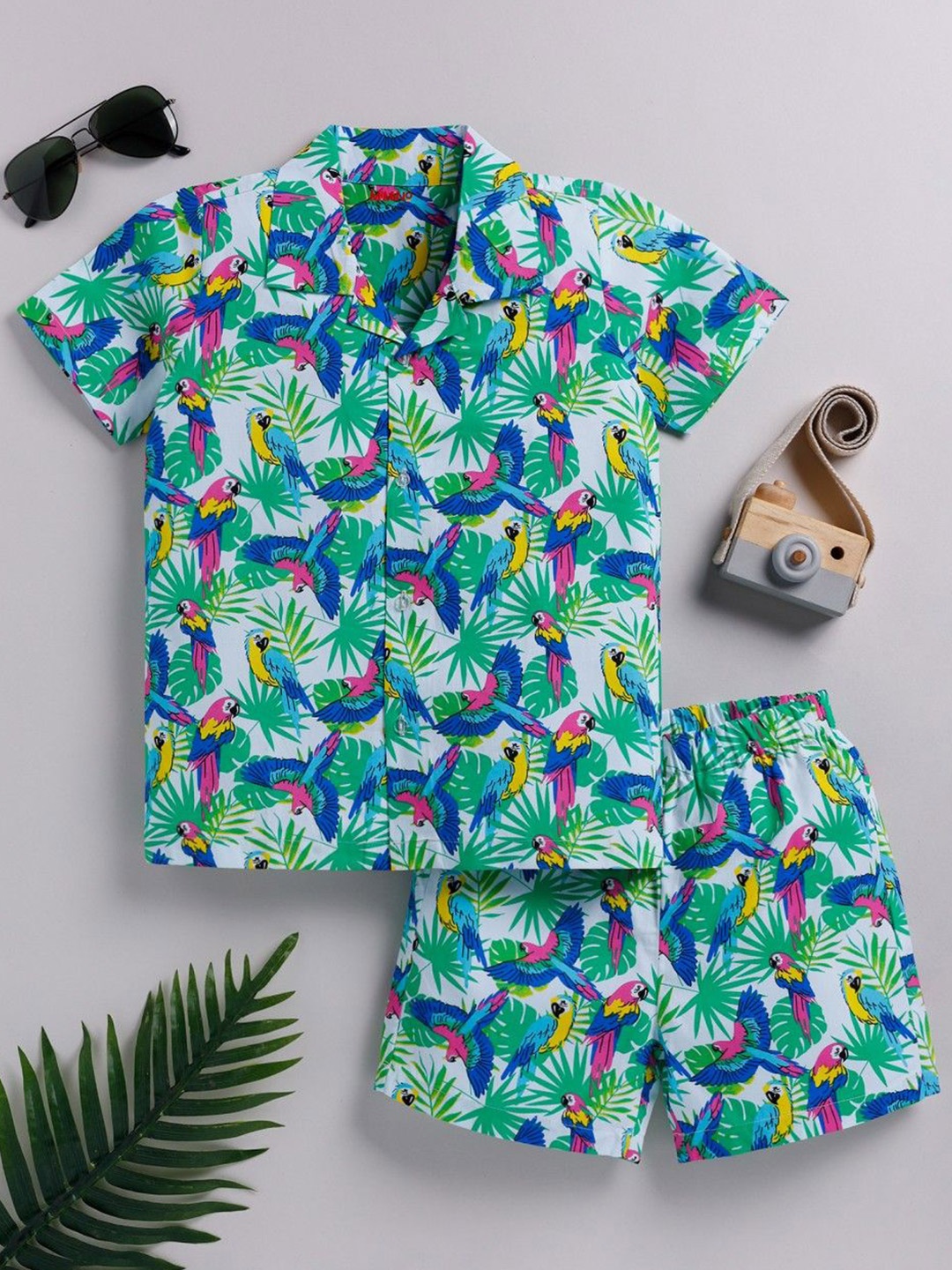 

MIMINO Boys Printed Shirt with Shorts, Green