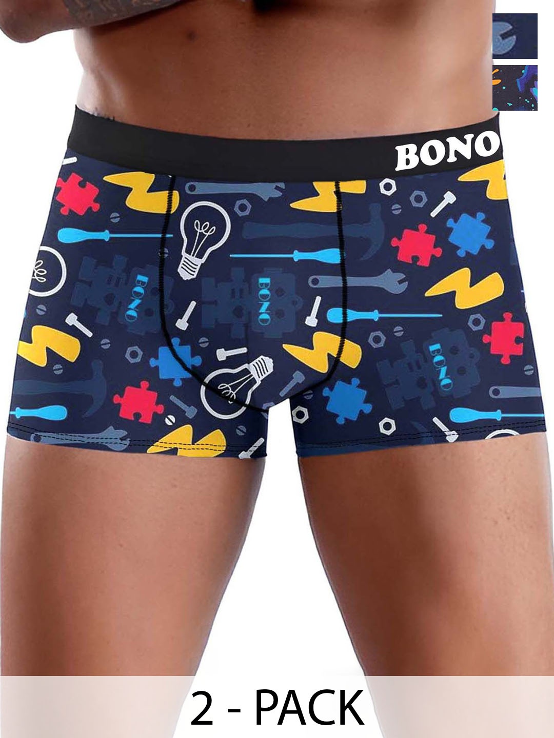 

DISPENSER Pack of 2 Printed Mid-Rise Short Trunks V4-C1-C4-DG-Printed-L-Multi, Navy blue