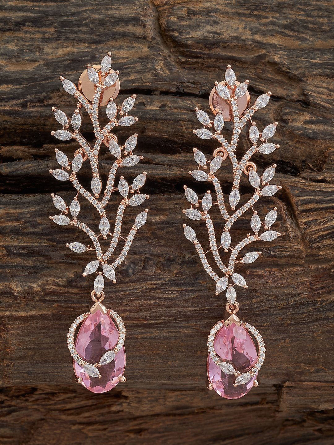 

Kushal's Fashion Jewellery Floral Cubic Zirconia Rose Gold-Plated Drop Earrings, Pink