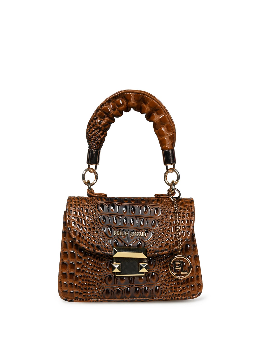 

PELLE LUXUR Textured PU Structured Handheld Bag, Brown
