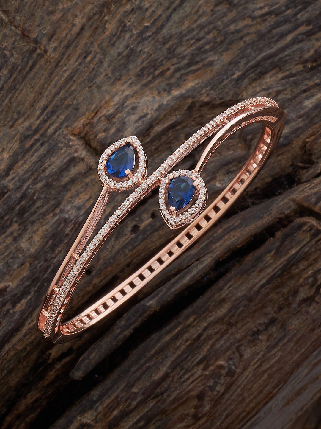 

Kushal's Fashion Jewellery Cubic Zirconia Rose Gold-Plated Kada Bracelet, Blue