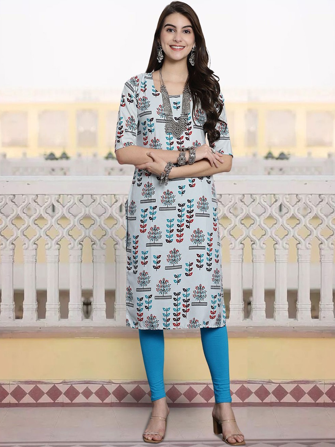 

7Threads Women Ethnic Motifs Printed Sequinned Floral Crepe Kurta, Multi