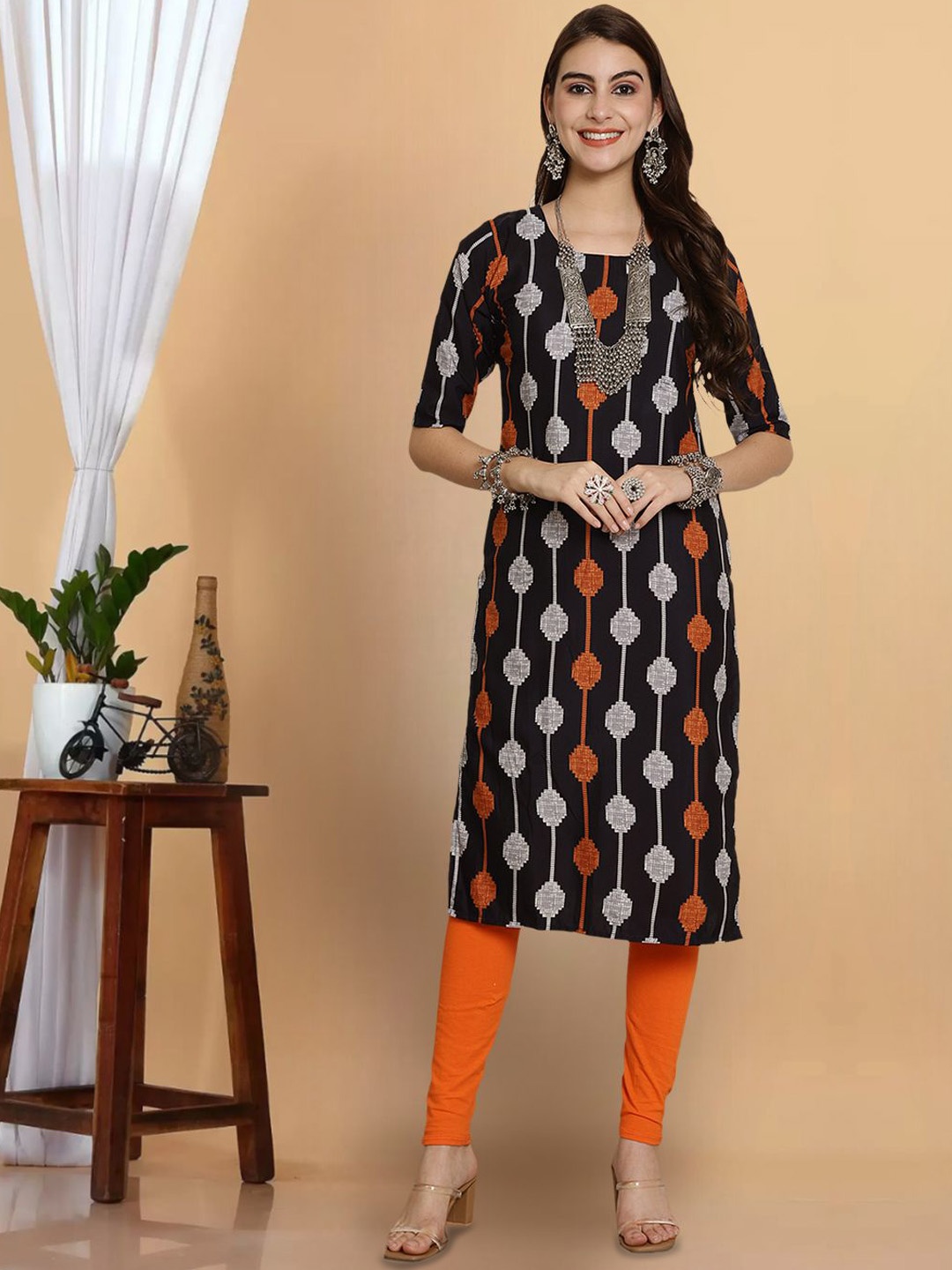 

7Threads Women Ethnic Motifs Embroidered Sequinned Floral Crepe Kurta, Multi