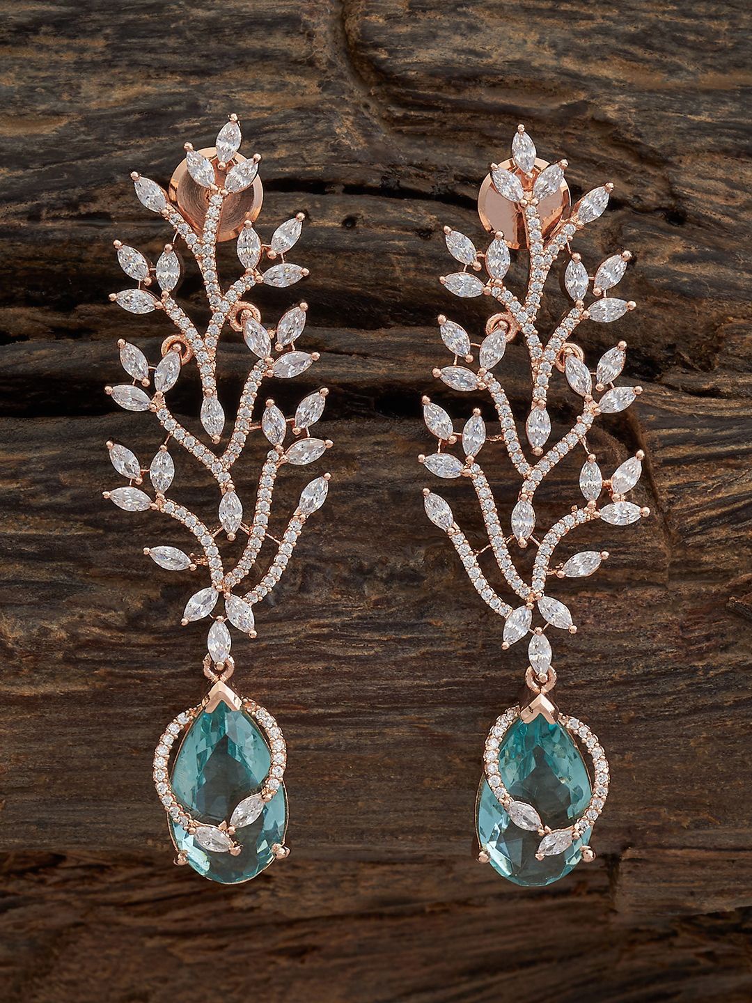 

Kushal's Fashion Jewellery Teardrop Shaped Rose Gold Plated Cubic Zirconia Drop Earrings, White