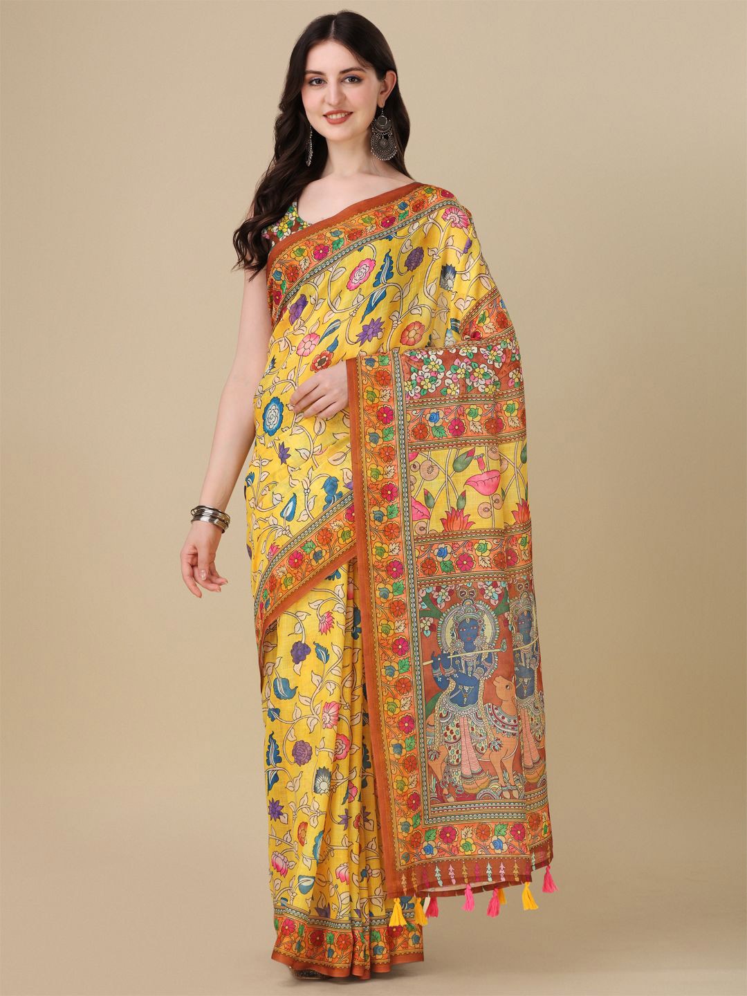 

Kaizen TEXO FAB Ethnic Motifs Khadi Saree, Yellow