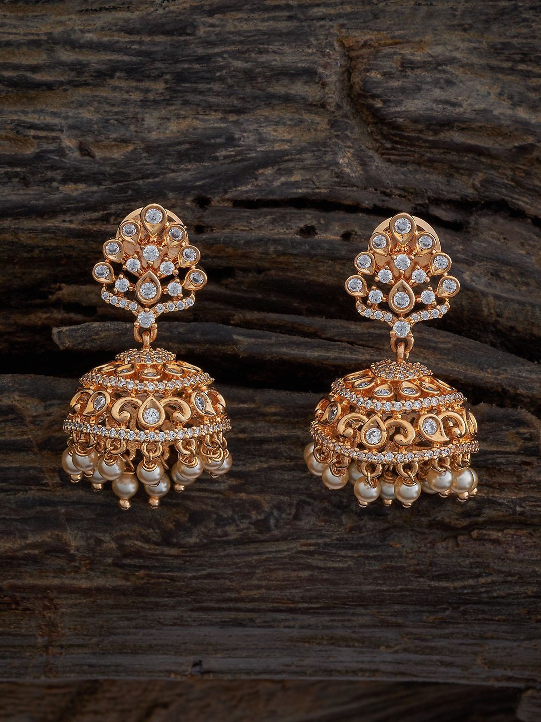 

Kushal's Fashion Jewellery Cubic Zirconia Dome Shaped Jhumkas, Gold