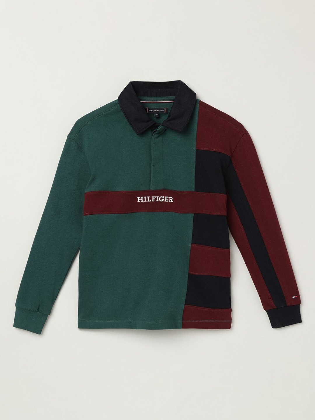 

Tommy Hilfiger Boys Colourblocked Mandarin Collar Pockets T-shirt, Green