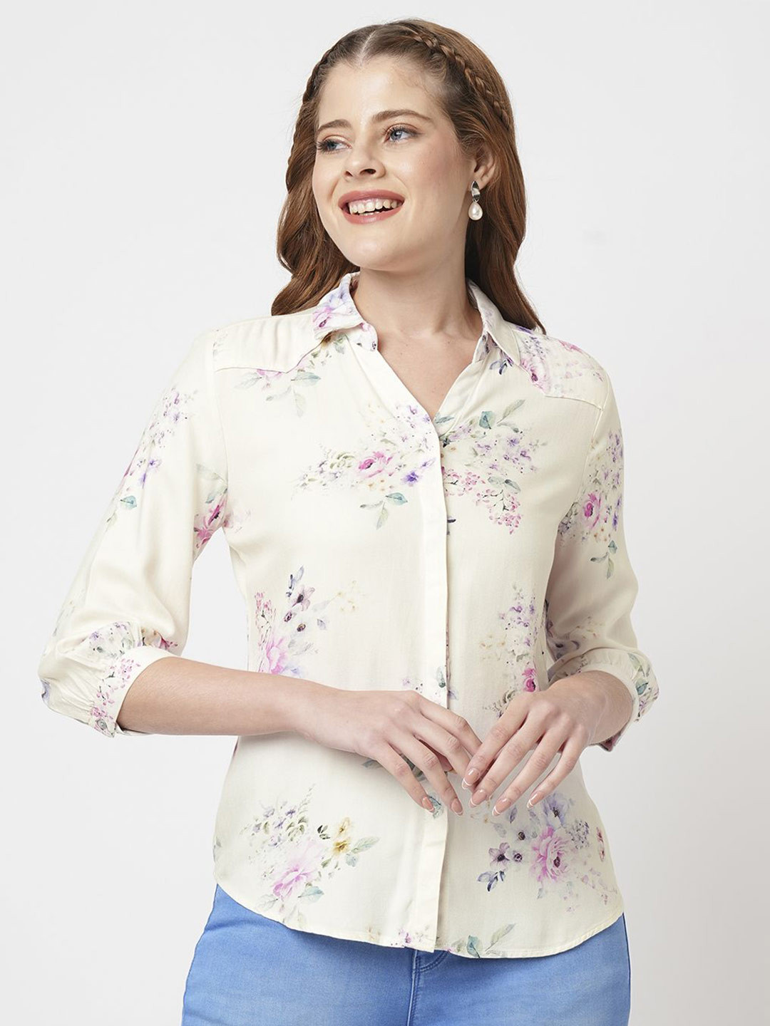 

Kraus Jeans Women Slim Fit Floral Opaque Printed Casual Shirt, Multi