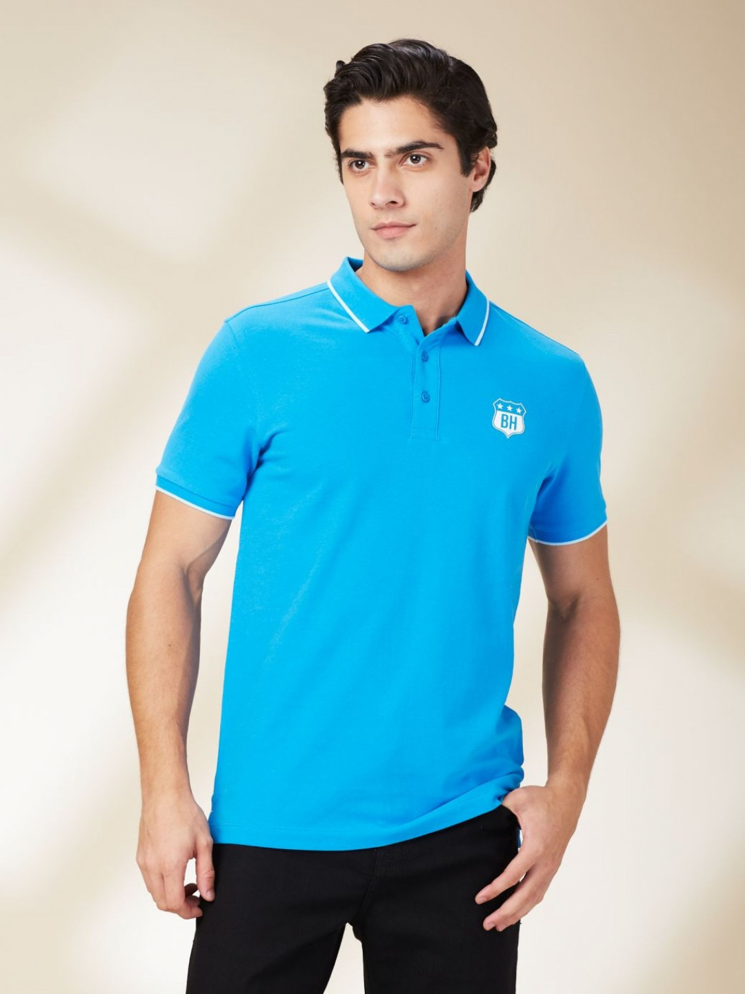 

Being Human Men Solid Polo Collar Cotton T-Shirt, Blue