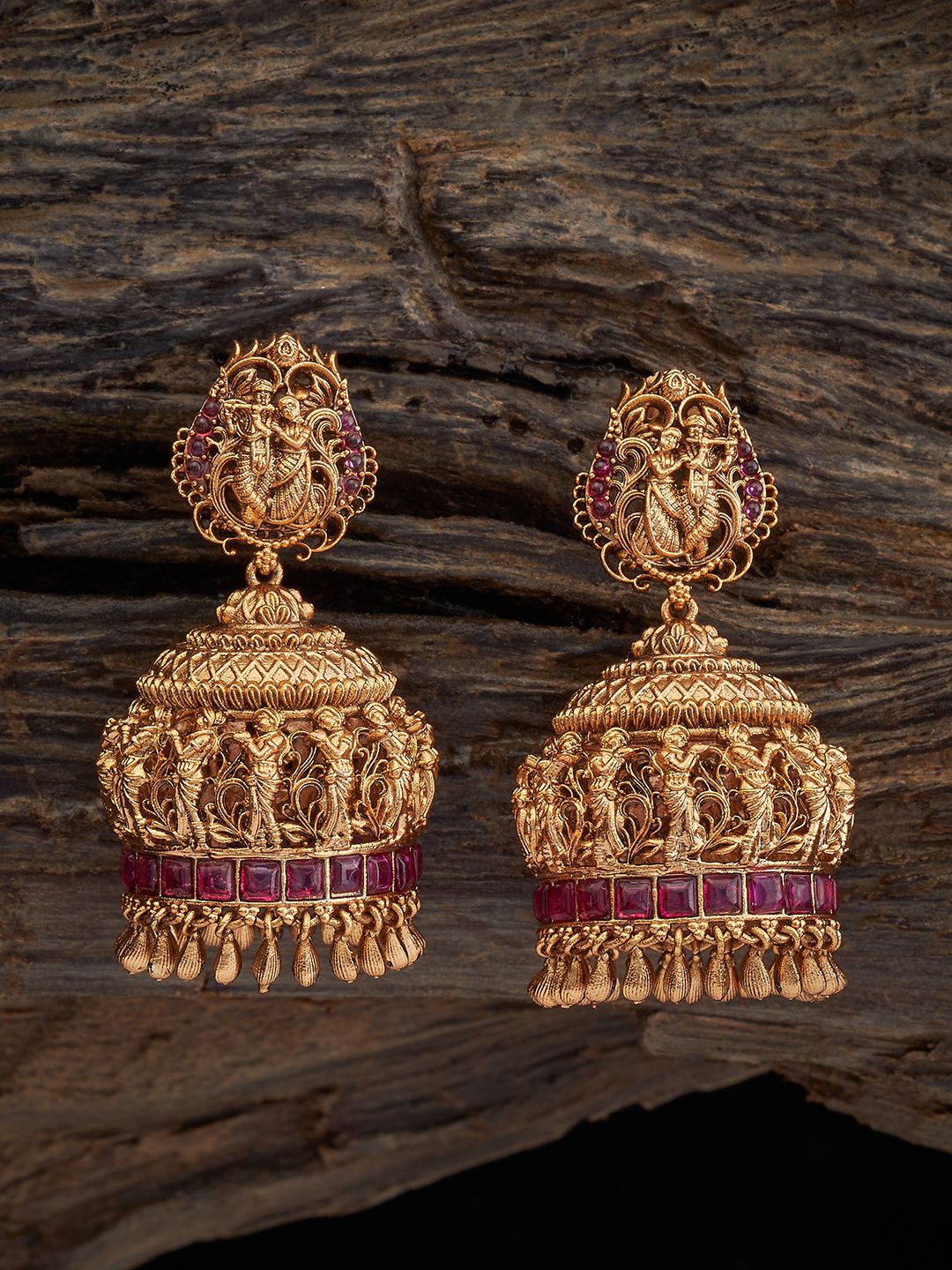 

Kushal's Fashion Jewellery Dome Shaped Gold Plated Antique Jhumkas