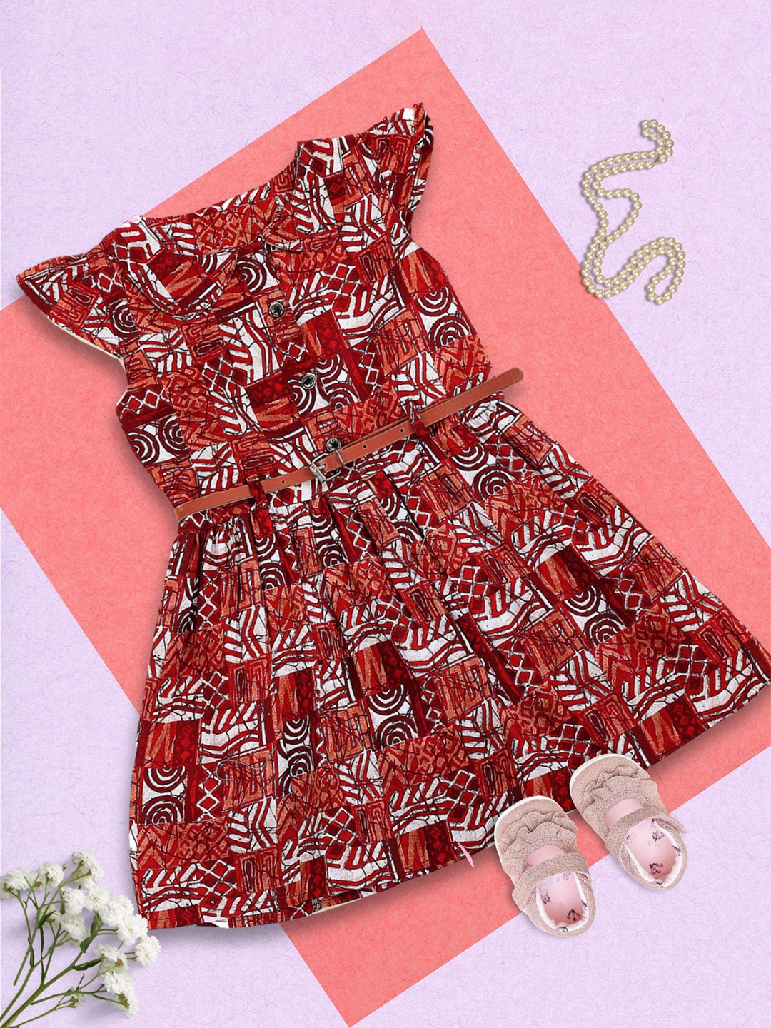

ADDYVERO Girls Floral Print Ruffled Fit & Flare Dress, Red