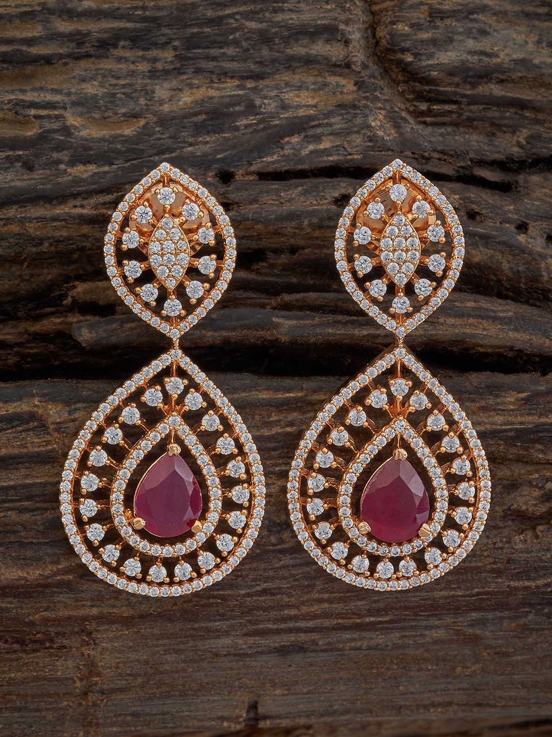 

Kushal's Fashion Jewellery Ruby Gold-Plated Cubic Zirconia Classic Drop Earrings