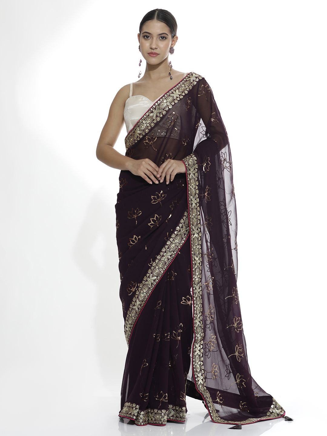 

Jaipur Kurti Embellished Sequinned Pure Georgette Saree, Violet