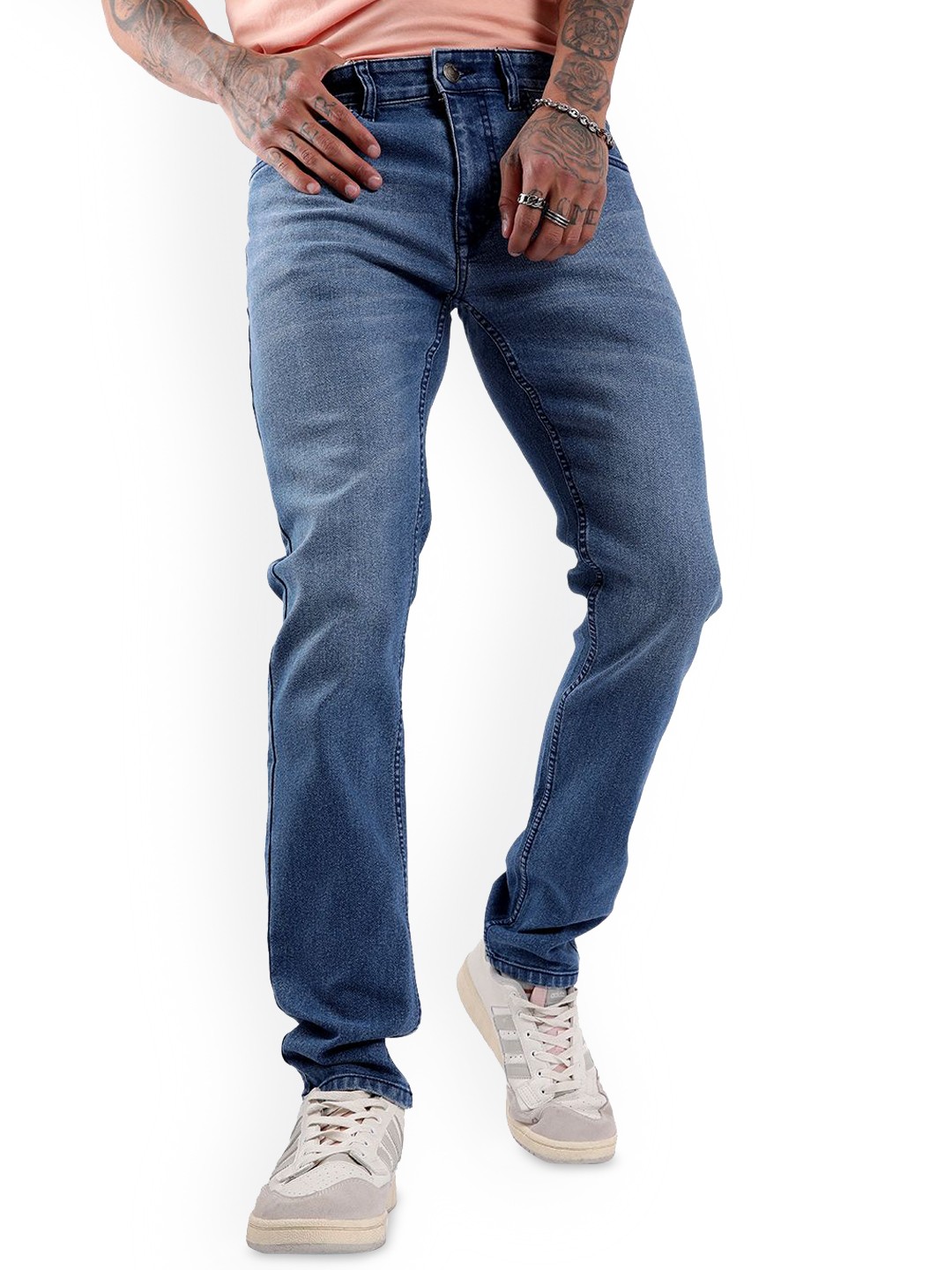 

WROGN Men Comfort Slim Fit Mid-Rise Light Fade Jeans, Blue