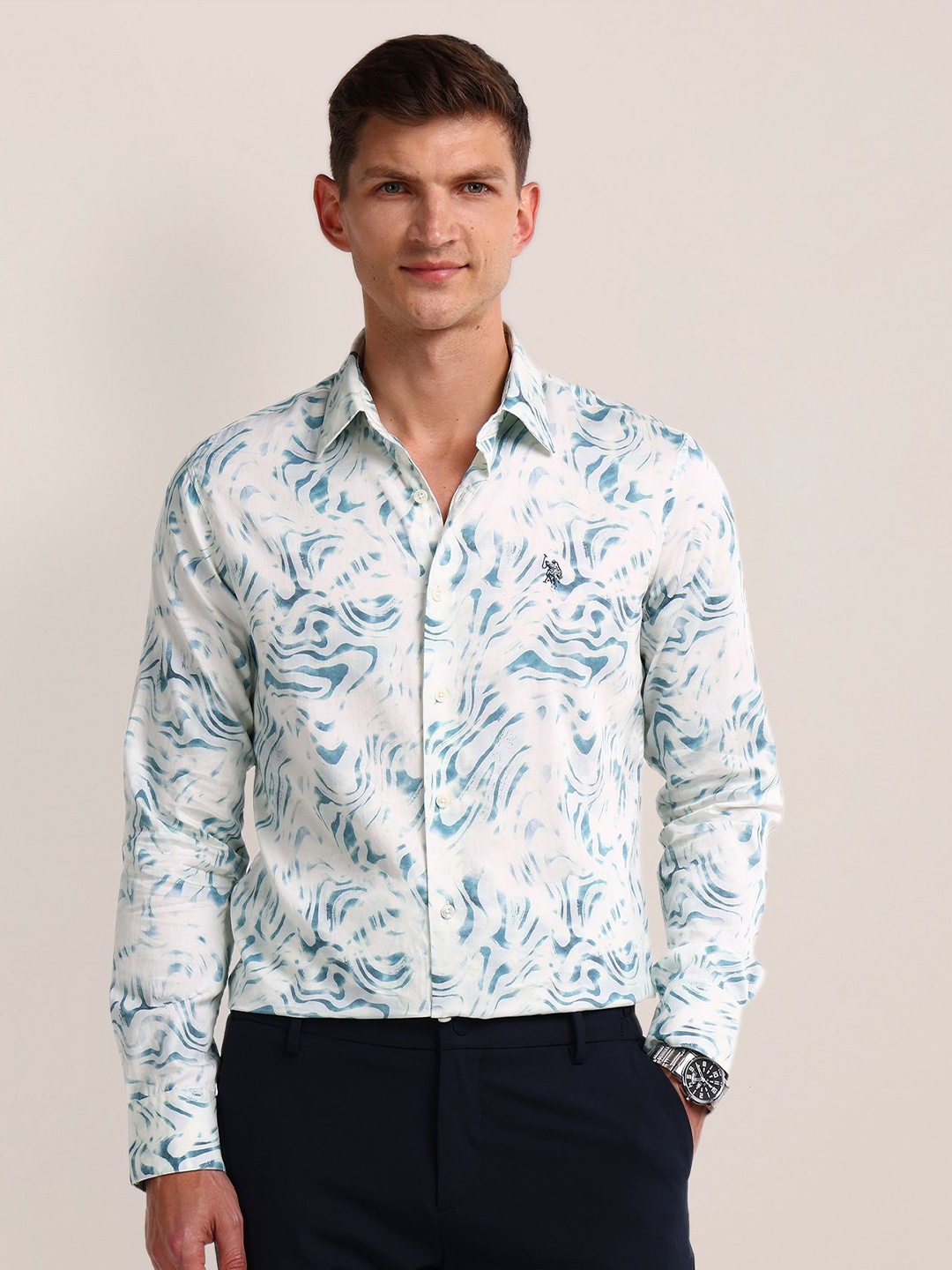 

U.S. Polo Assn. Men Classic Floral Opaque Printed Casual Shirt, Blue