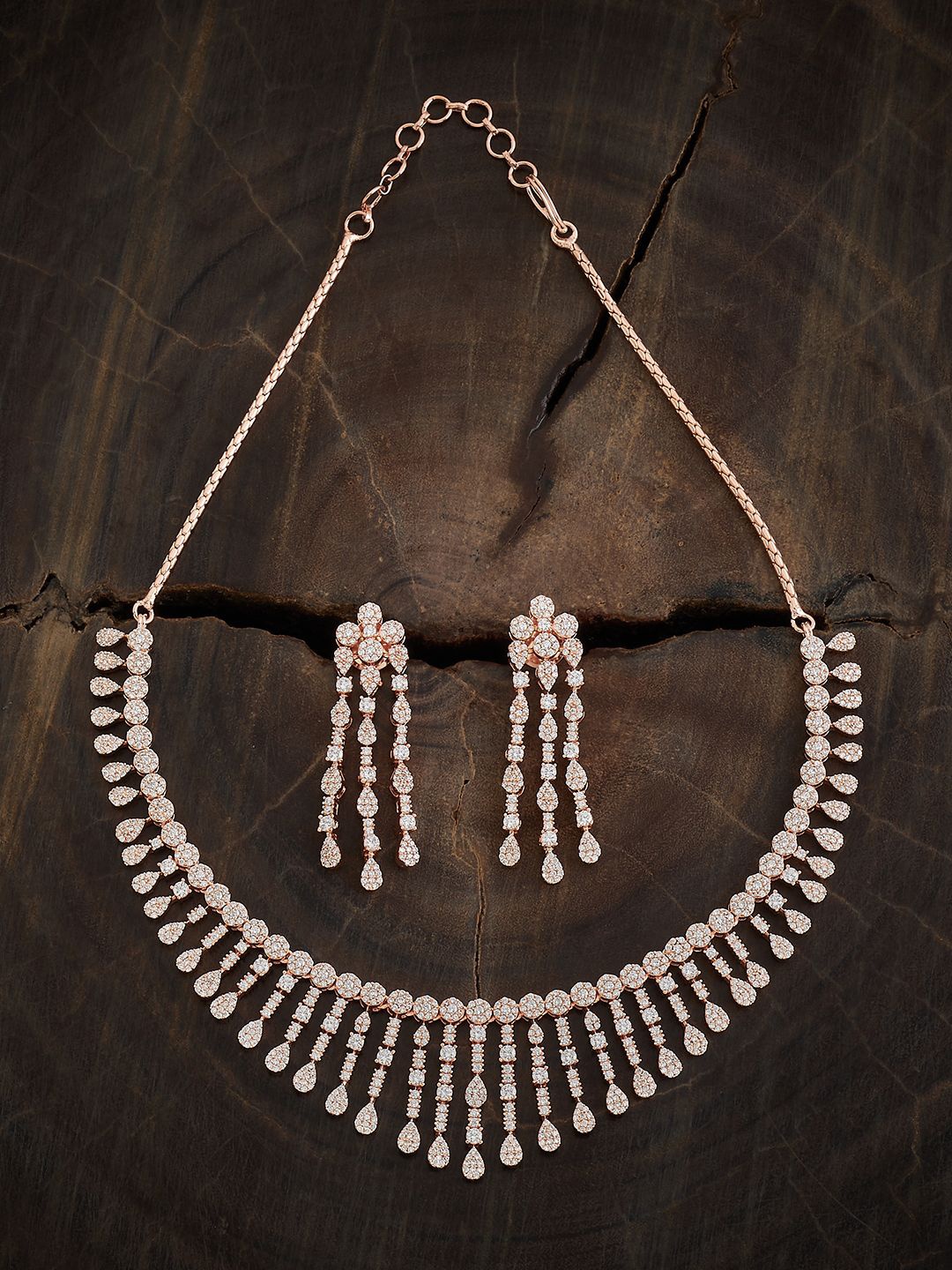 

Kushal's Fashion Jewellery Rose Gold Plated Cubic Zirconia Studded Jewellery Set