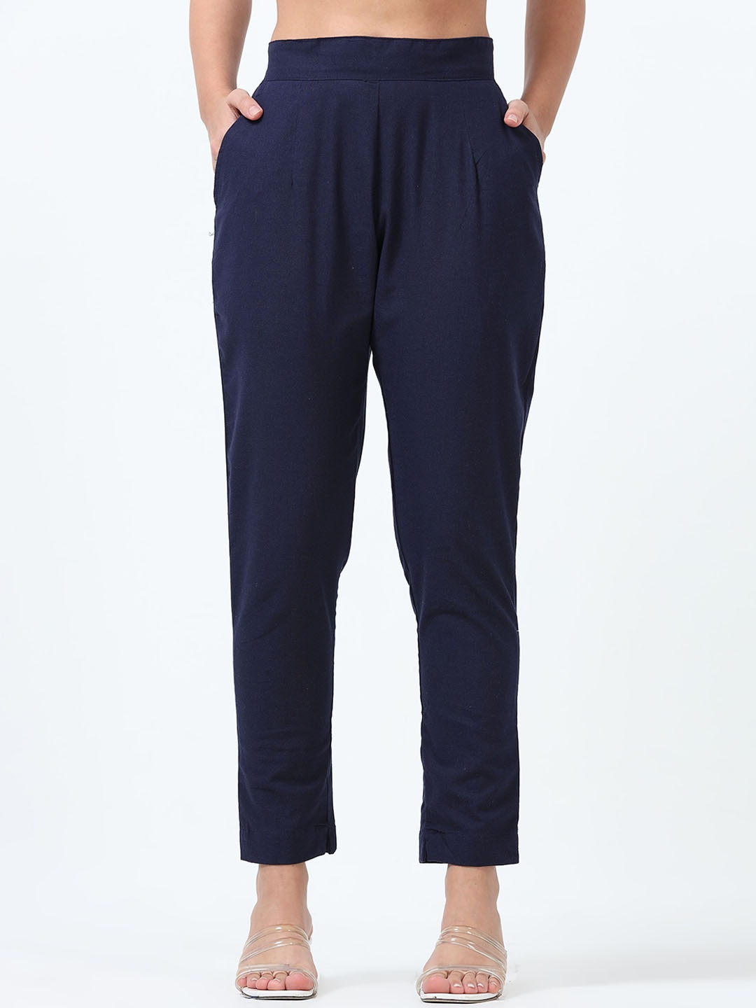 

Marcia Solid Women Relaxed Pleated Casual Trousers, Navy blue