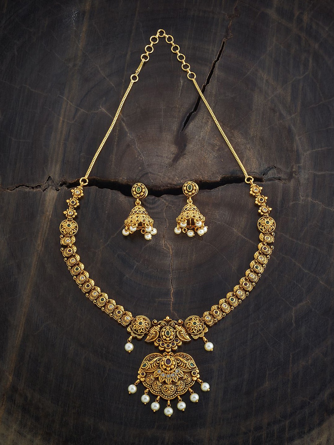 

Kushal's Fashion Jewellery Gold-Plated Antique Beaded & Stones Studded Jewellery Set