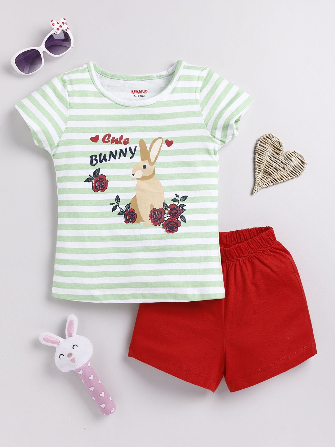 

MIMINO Girls Printed Top with Shorts, Green