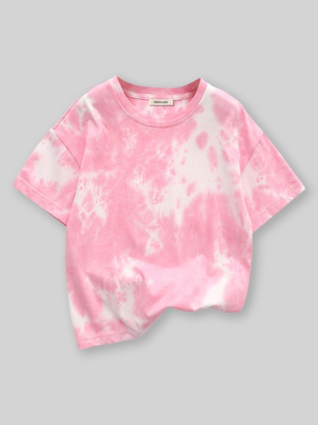 

INCLUD Boys Dyed Round Neck Cotton Oversized T-Shirt, Pink