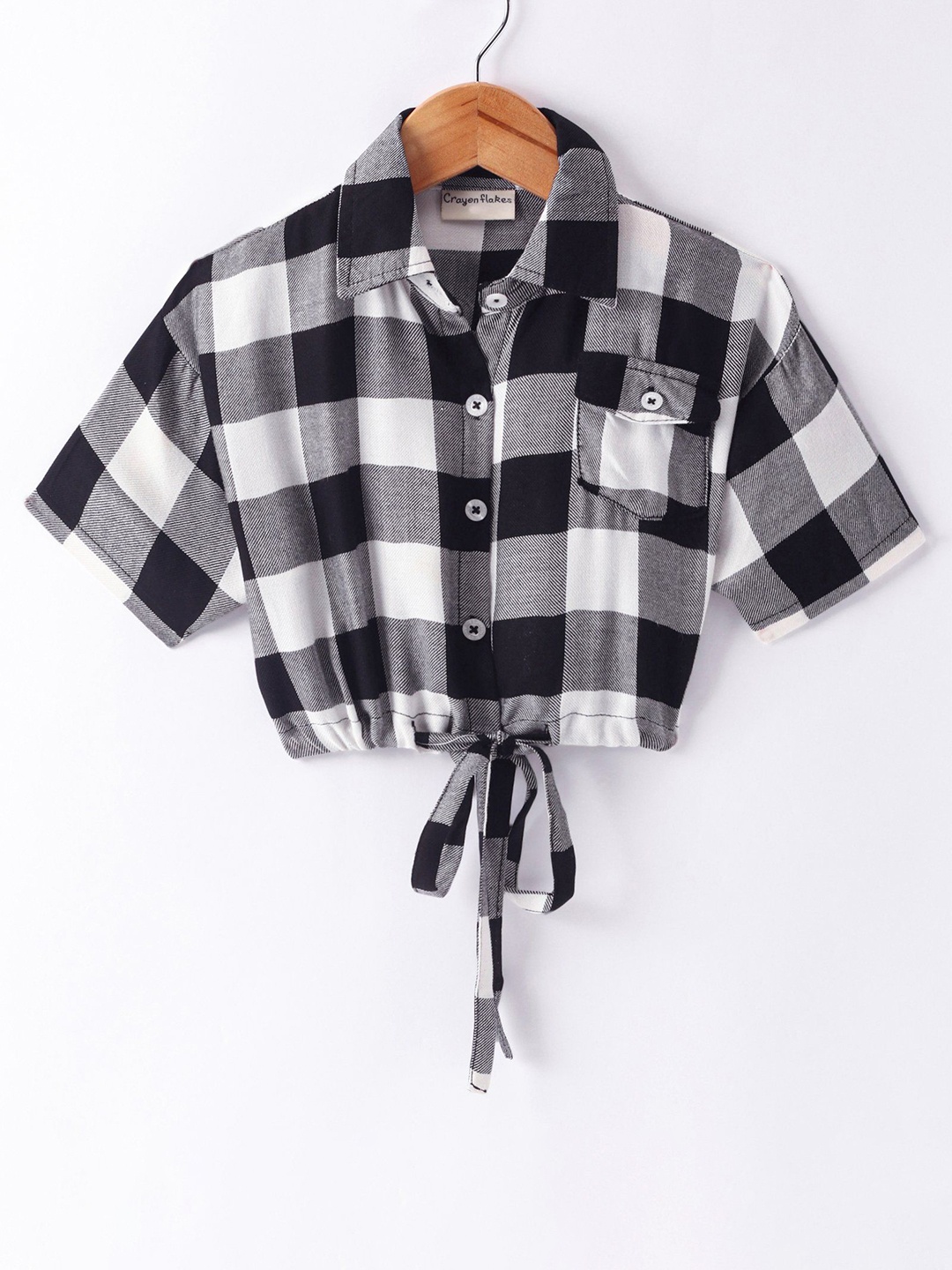 

CrayonFlakes Checked Shirt Style Top, Black