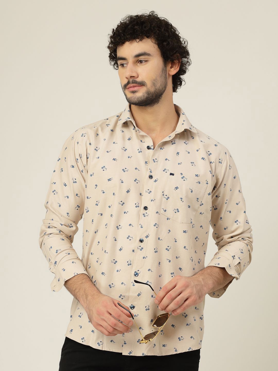 

JADEBERRY Men Classic Slim Fit Floral Opaque Printed Casual Shirt, Cream