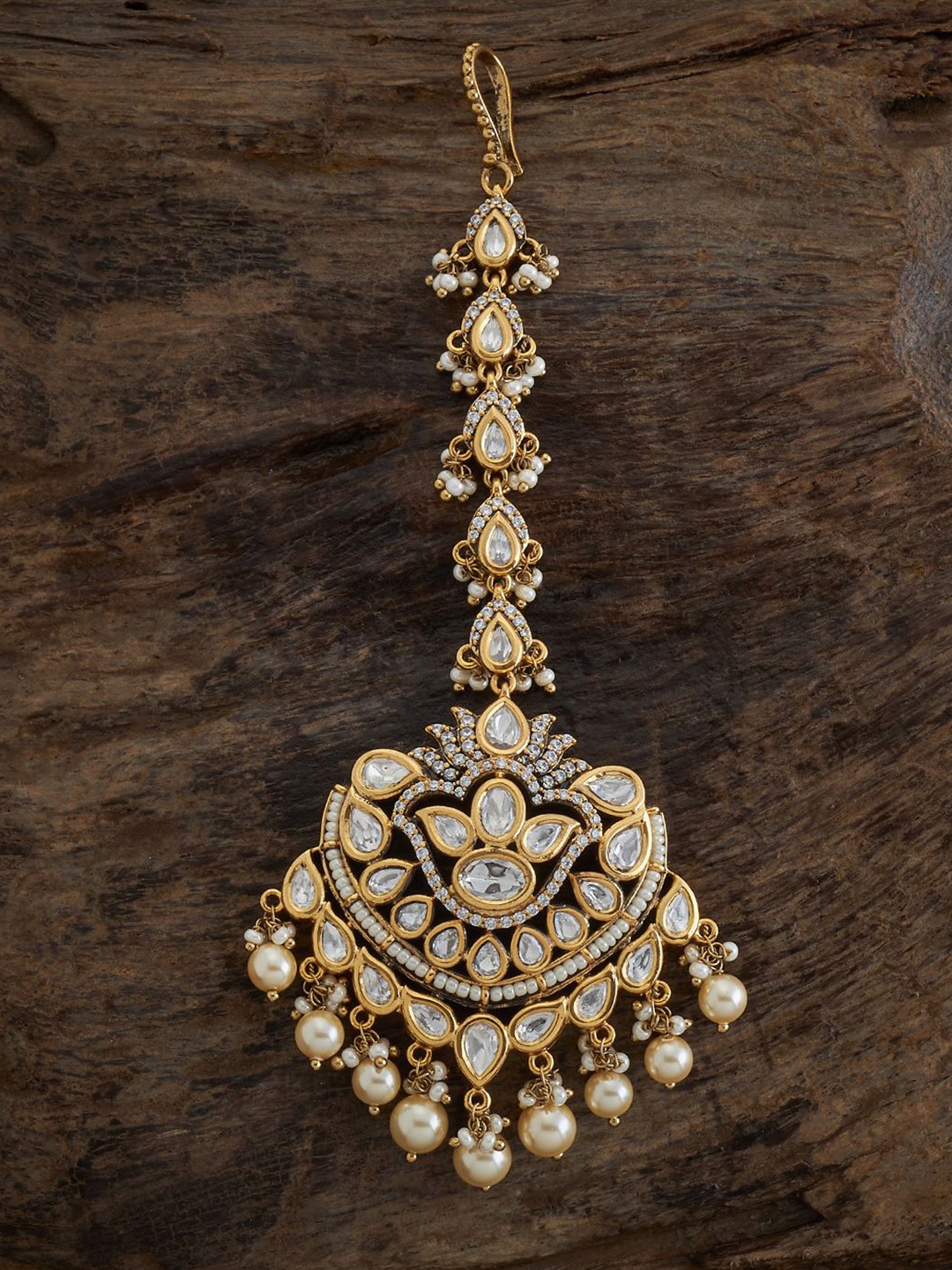 

Kushal's Fashion Jewellery Kundan Studded Maang Tikka Head Jewellery, Gold