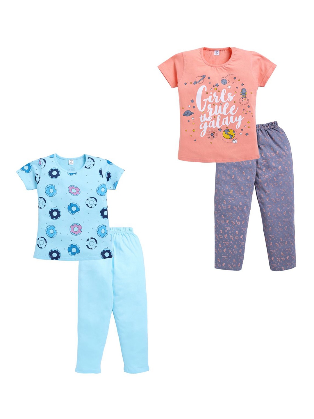 

Todd N Teen Girls Printed Night suit Pack of 2, Peach