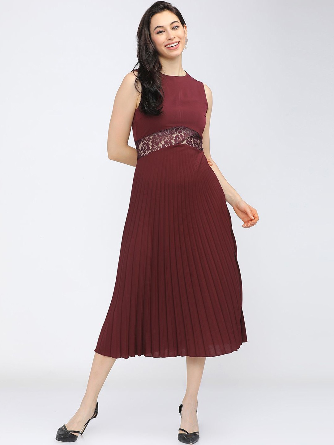 

Tokyo Talkies Women Sleeveless A-Line Midi Dress, Maroon