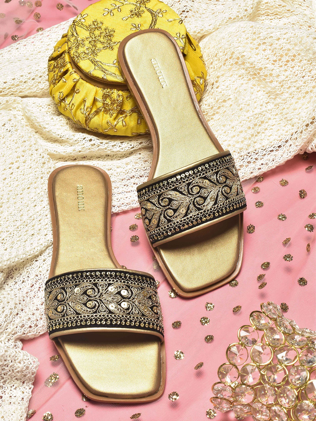 

Anouk Women Embellished Open Toe Flats, Copper