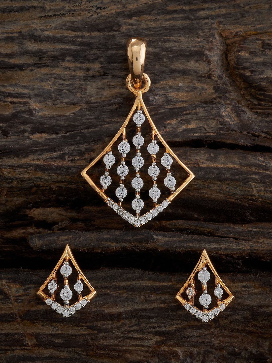 

Kushal's Fashion Jewellery Rhodium Gold-Plated CZ Stone Studded Pendant and Earrings