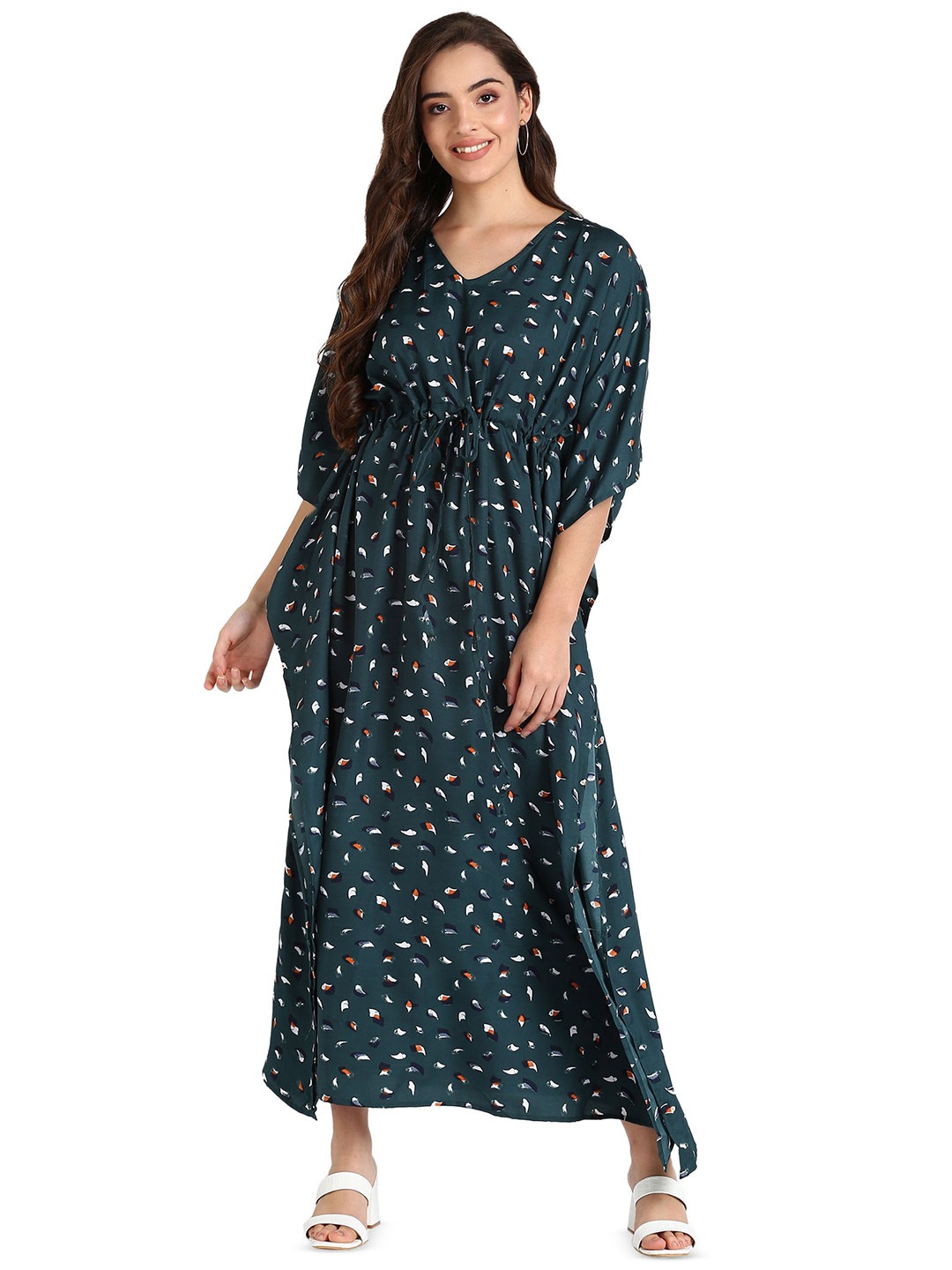 

Murcia V Neck Floral Kaftan Dress, Teal