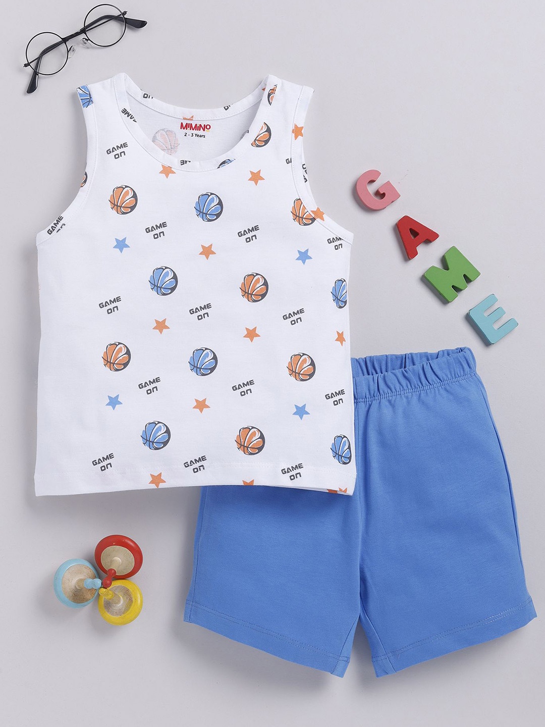 

MIMINO Boys Printed T-shirt with Shorts, Blue