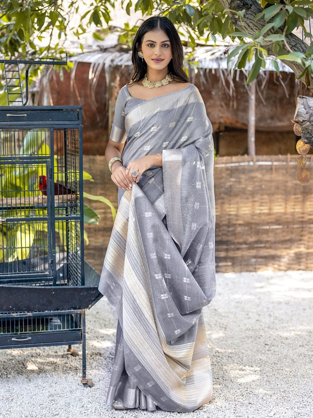 

MySilkLove Woven Design Zari Saree, Grey