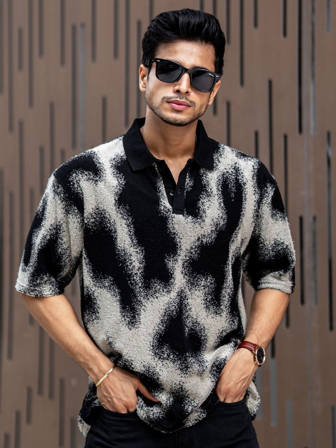 

Maniac Men Dyed Polo Collar Cotton Oversized T-Shirt, Off white