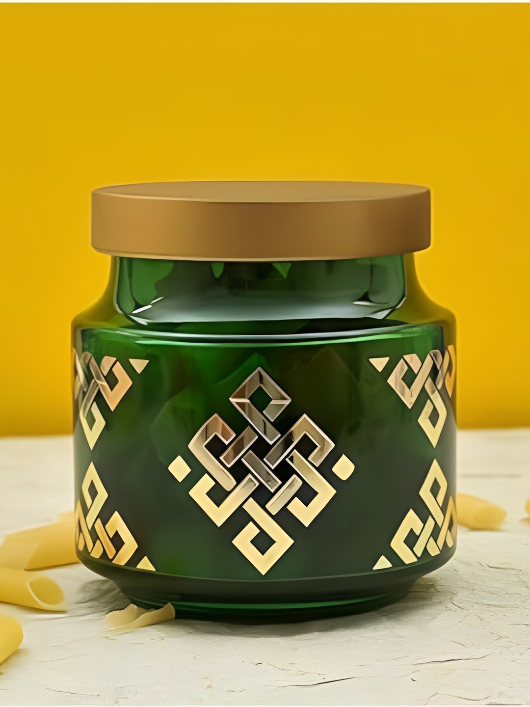 

CROCO JAR Green & Gold Toned Printed Glass Food Container 600 ml